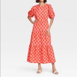Who What Wear (Target) Peach/Pink Polka Dot Tiered Maxi Dress